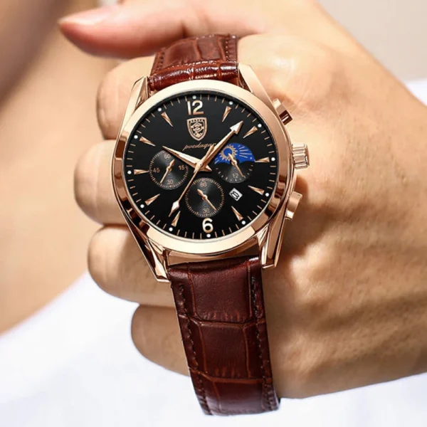 POEDAGAR Men Watch Top Brand Luxury Men's Wristwatch Leather Quartz Watches Sports Waterproof Male Clock Relogio Masculino+Box - Image 3