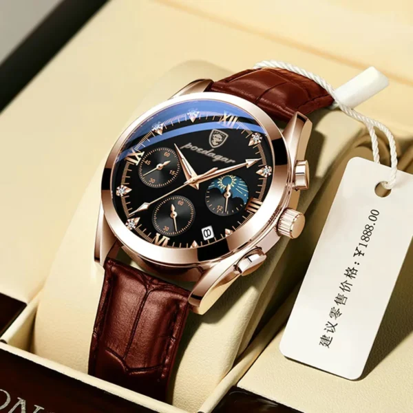 POEDAGAR New Fashion Men Watch Top Brand Luxury Men's Leather Quartz Wristwatch Sports Waterproof Luminous Date Male Clock + Box - Image 6