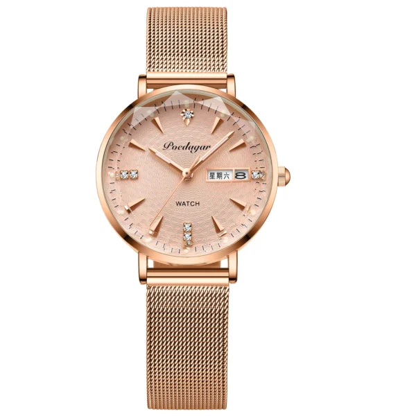 POEDAGAR Women Watches High Quality Japan Quartz Fashion Stainless Steel Mesh Simple Rhinestones Rose Gold Ladies Watch - Image 6