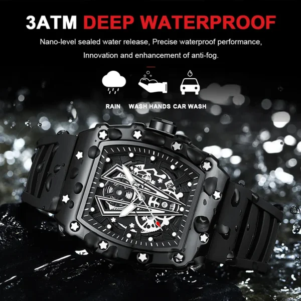 POEDAGAR Unique Hollow Watches Mens Top Brand Waterproof Sport Military Man Watch Quartz Luxury Luminous Rubber Strap Clock 2023 - Image 3