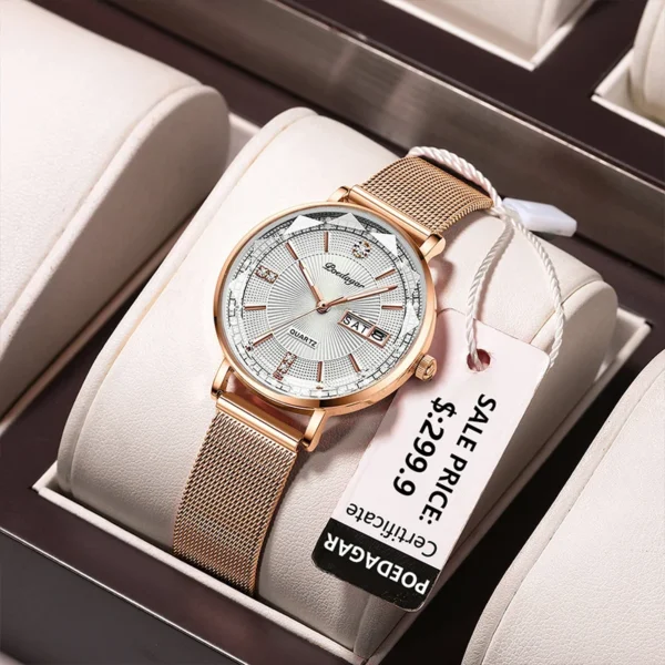 POEDAGAR New Arrival Women Brand Watch Fashion Diamond Dial Luxury Luminous Stainless Steel Ladies Quartz Watches Rose Gold 2023 - Image 2