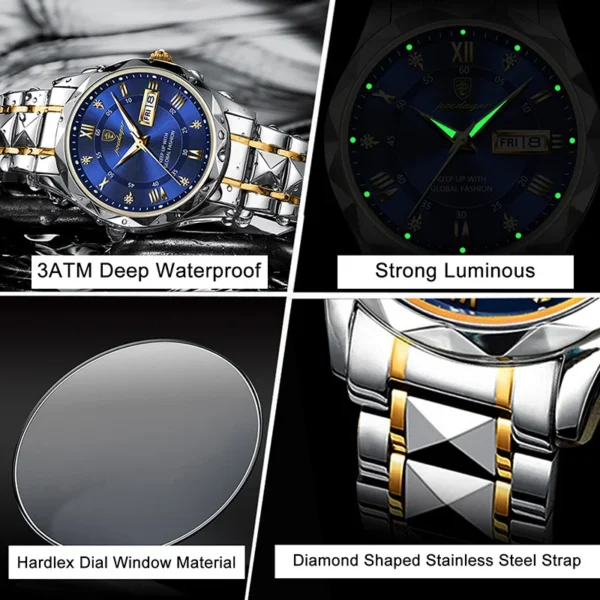 POEDAGAR Brand Business Luxury Watch Men Sport Waterproof Luminous Quartz Man Watch Steel Strap 2023 Calendar Clock Male Relógio - Image 4