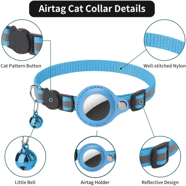 Cat AirTag Holder Collar Breakaway Reflective Strips Adjustable Kitten Collar Waterproof Cat Bell Collar Pet Air Tag Case - Image 2