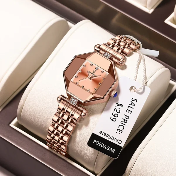 POEDAGAR Luxury Green Women Watch Quartz Creative Square Small Dial Waterproof Ladies Watches Rose Gold Steel Strap Clock Female - Image 4