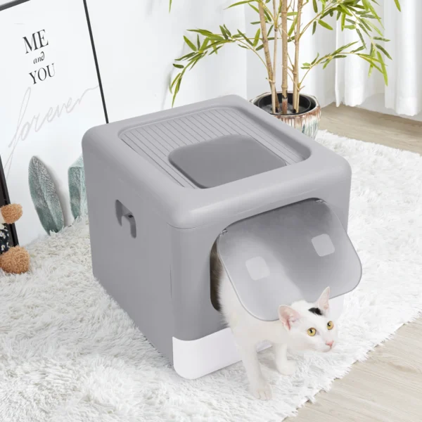 Cat Litter Box with Scoop and Tray Sifting Enclosed Foldable Kitten Toilet Detachable Poop Top Front Entry Pet Supplies - Image 3