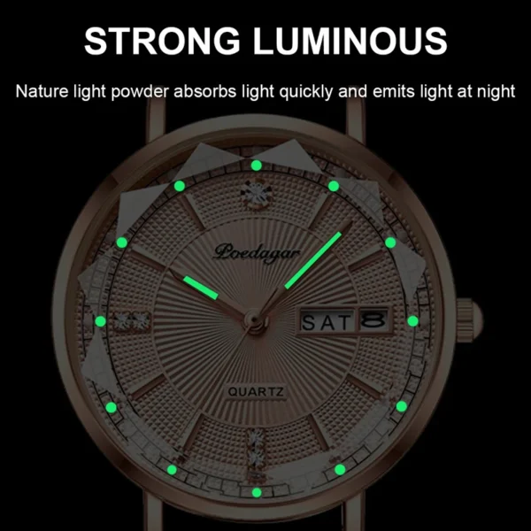 POEDAGAR New Arrival Women Brand Watch Fashion Diamond Dial Luxury Luminous Stainless Steel Ladies Quartz Watches Rose Gold 2023 - Image 3