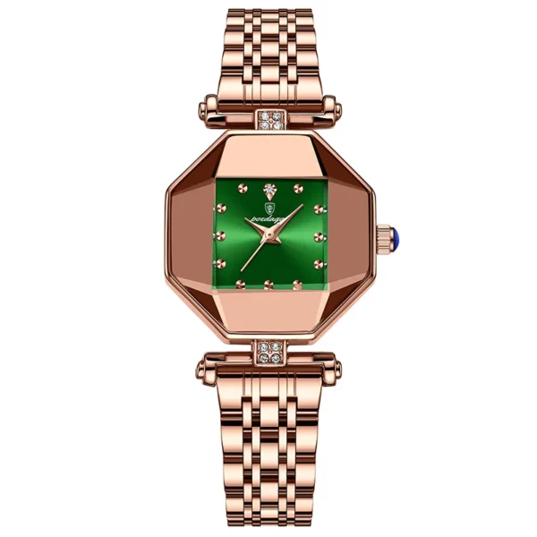 POEDAGAR Luxury Green Women Watch Quartz Creative Square Small Dial Waterproof Ladies Watches Rose Gold Steel Strap Clock Female