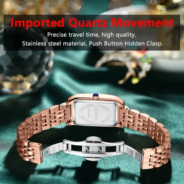 POEDAGAR Green Small Dial Ladies Watches Square Top Luxury Diamond Brand Rose Gold Steel Strap Women Watches Waterproof Bracelet - Image 5