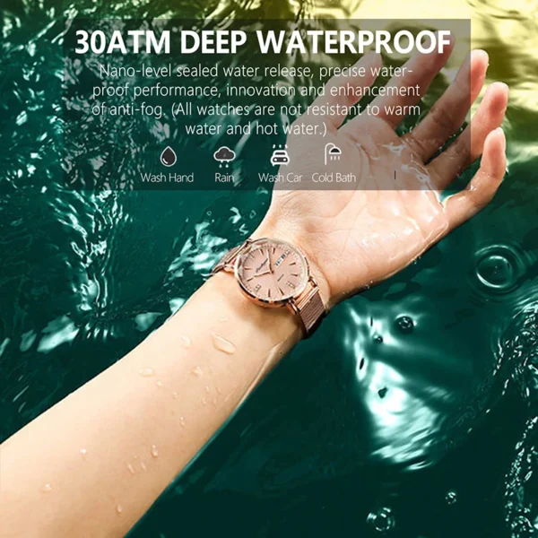 POEDAGAR Diamond Dial Womens Watch Fashion Rose Gold Steel Mesh Strap Ladies Watches Luxury Brand Waterproof Luminous Date Clock - Image 3