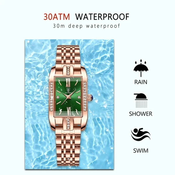 POEDAGAR Green Small Dial Ladies Watches Square Top Luxury Diamond Brand Rose Gold Steel Strap Women Watches Waterproof Bracelet - Image 6