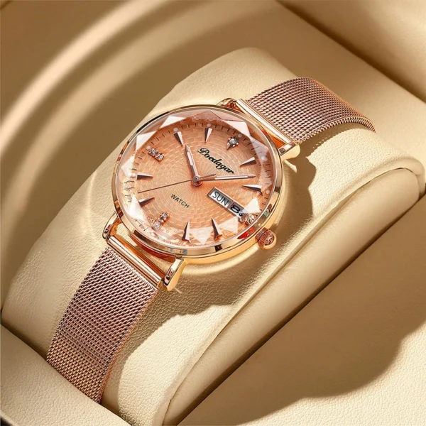 POEDAGAR Diamond Dial Womens Watch Fashion Rose Gold Steel Mesh Strap Ladies Watches Luxury Brand Waterproof Luminous Date Clock - Image 2