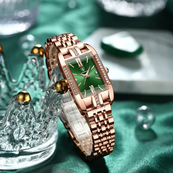 POEDAGAR Green Small Dial Ladies Watches Square Top Luxury Diamond Brand Rose Gold Steel Strap Women Watches Waterproof Bracelet - Image 3