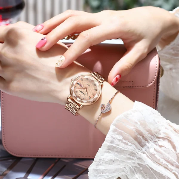 POEDAGAR Watch Women New Fashion Luxury Stainless Steel Wristwatch Bracelet Simple Rose Gold Waterproof Luminous Ladies Watches - Image 6