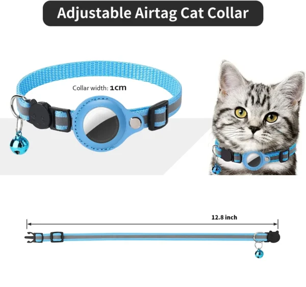 Cat AirTag Holder Collar Breakaway Reflective Strips Adjustable Kitten Collar Waterproof Cat Bell Collar Pet Air Tag Case - Image 3