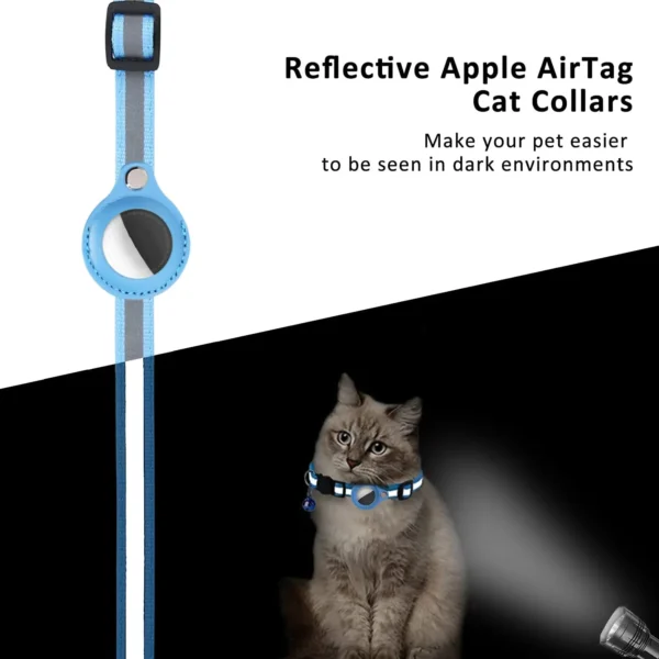 Cat AirTag Holder Collar Breakaway Reflective Strips Adjustable Kitten Collar Waterproof Cat Bell Collar Pet Air Tag Case - Image 4