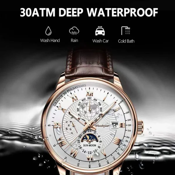 POEDAGAR Business Style Wristwatches For Men Luxury Brand Luminous Waterproof Sports Watch Male Leather Strap Quartz Clock Date - Image 4