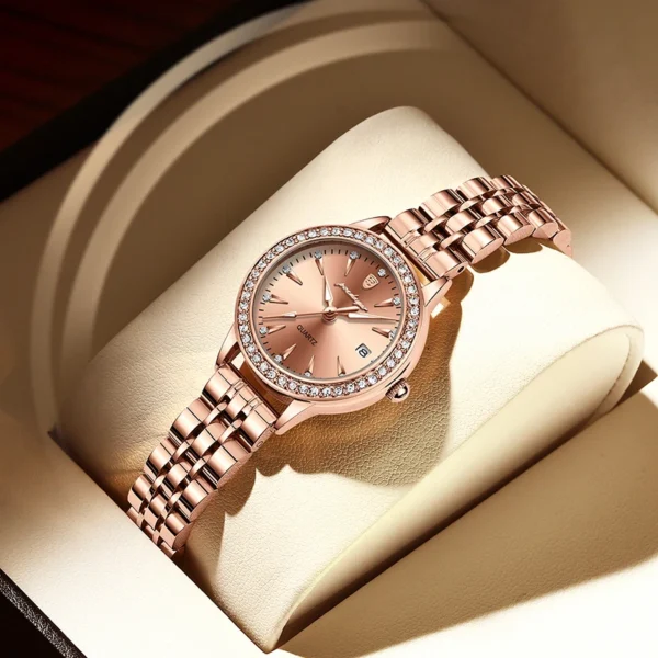 POEDAGAR Ultra Thin Women Watches Rose Gold Luxury Steel Strap Brand Diamond Dial Ladies Watch Bracelet Waterproof Date Clock - Image 5