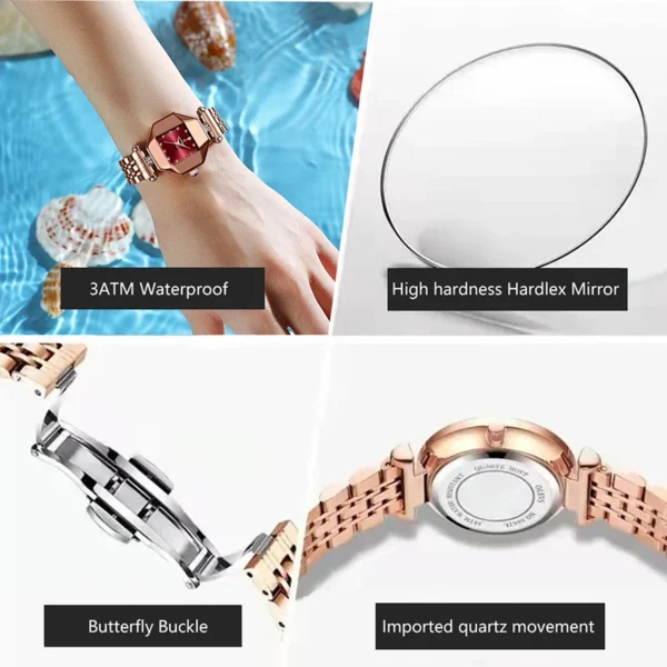 POEDAGAR Luxury Green Women Watch Quartz Creative Square Small Dial Waterproof Ladies Watches Rose Gold Steel Strap Clock Female - Image 5