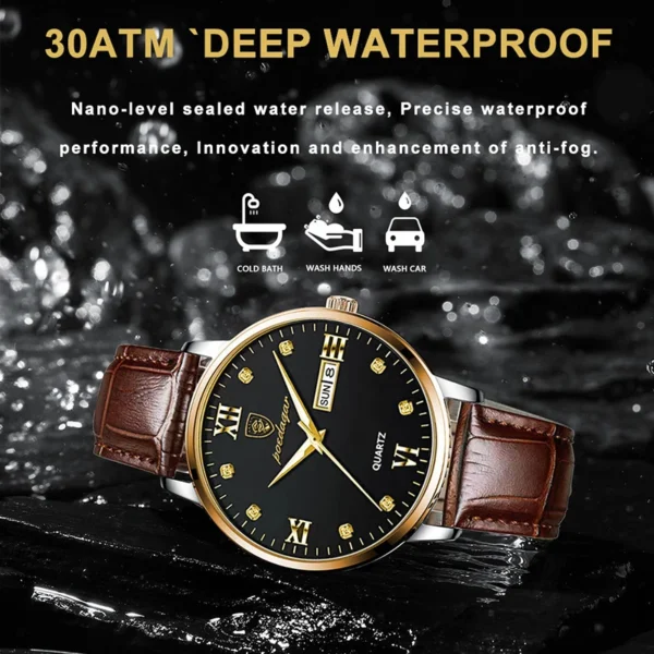 POEDAGAR Newest Waterproof Men Watch Casual Leather Strap Luminous Luxury Watches For Man Date Week Display Sports Quartz Clocks - Image 3