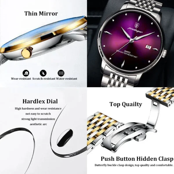 POEDAGAR Luxury Business Mens Watches Top Brand Ultra Thin Waterproof Military Watch Sport Luminous Stainless Steel Quartz Clock - Image 5