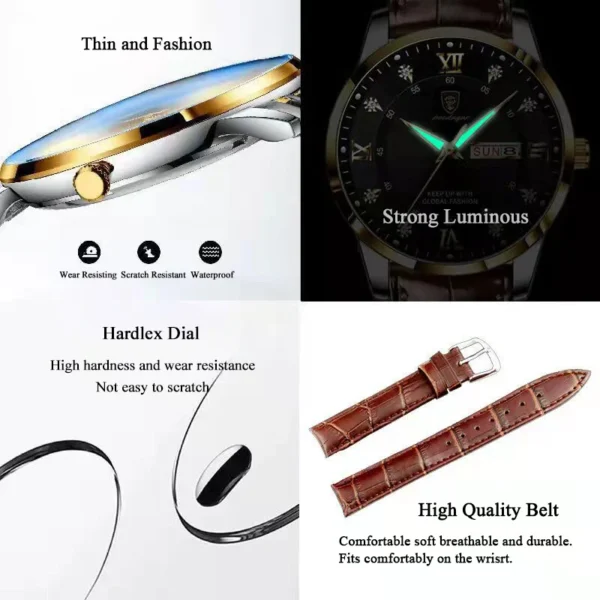 POEDAGAR Luxury Brand Men Watches Waterproof Luminous Leather Quartz Man Wristwatch Casual Sports Military Watch For Men relogio - Image 4