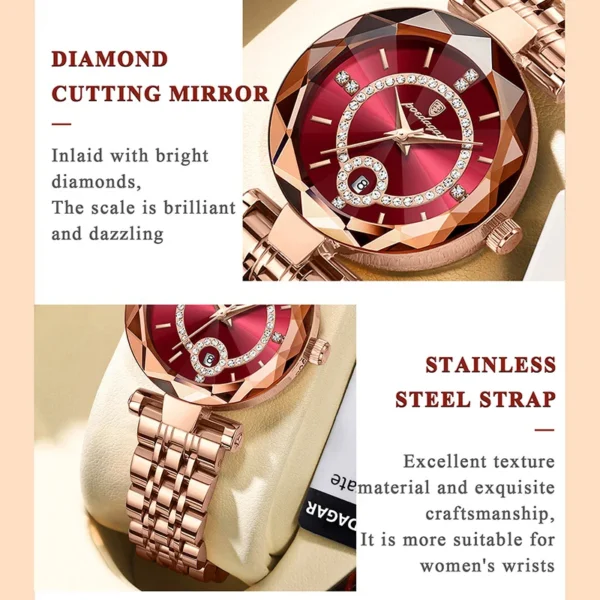 POEDAGAR Ultra Thin Diamond Womens Watch Luxury Waterproof Stainless Steel Quartz Woman Watch 2023 Elegant Rose Gold Clock Mujer - Image 6